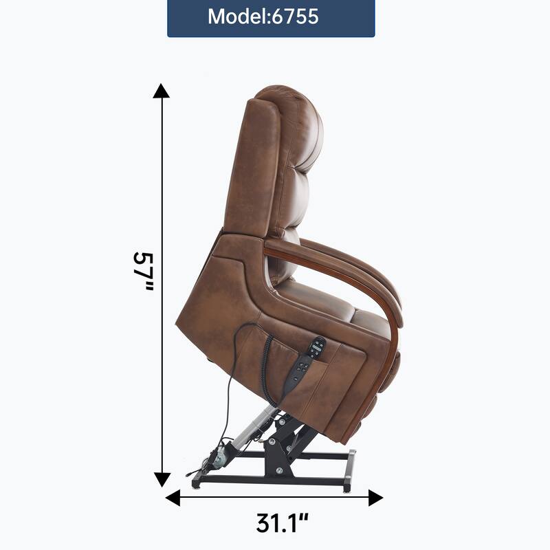 Power Leatheraire Lift Recliner Chair Dual Motor Infinite Position Up to 350 LBS with Solid Wood Armrests
