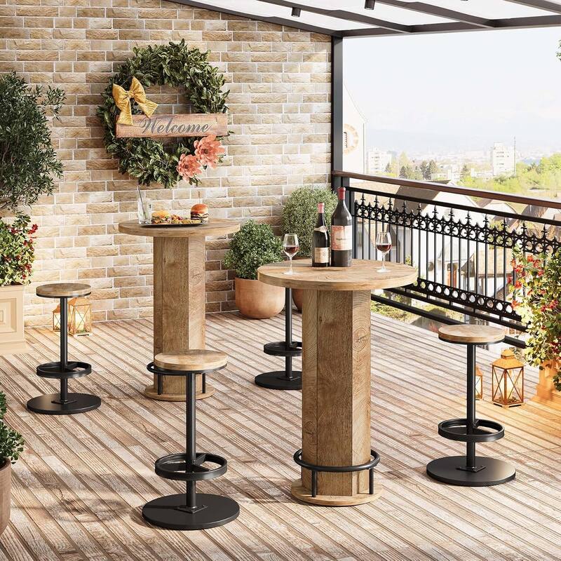 Industrial Round Bar Table with 2 barstools, Pub Table for Kitchen Nook, Apartment, Small Space