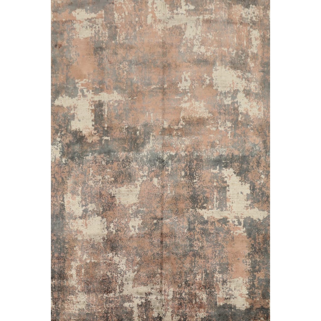 Hand Knotted Oriental Viscose Silk Carpet Modern Abstract Oranges & Rust Abstract Area Rug - 9' 10'' X 8' 3''