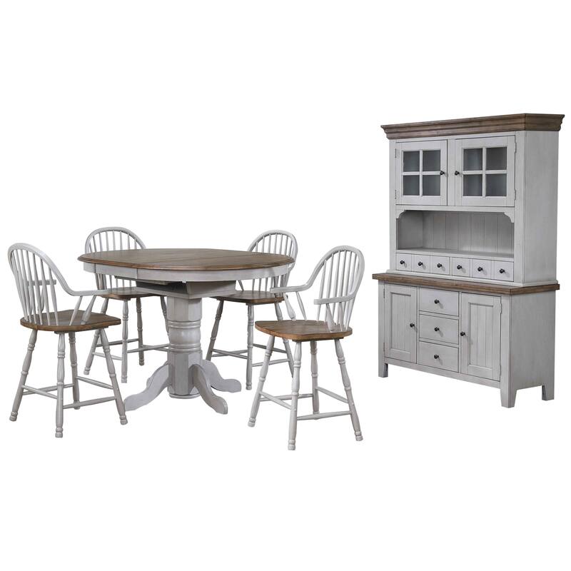 Extendable Dining Table Set - 6 Person Pub Table & 4 Barstools - Counter Height Furniture