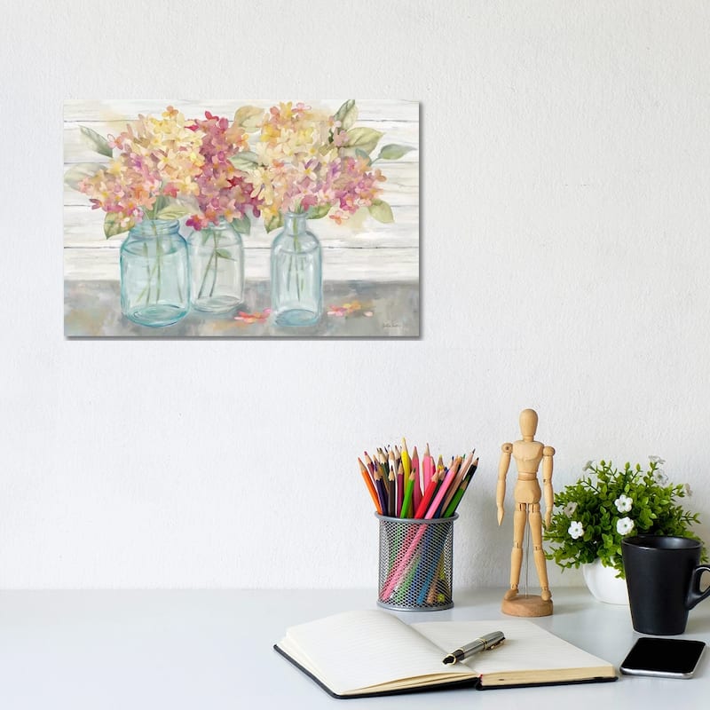 iCanvas "Farmhouse Hydrangeas in Mason Jars Spice" by Cynthia Coulter Canvas Print - 8x12x0.75