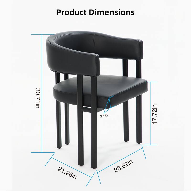 Modern Dining Chairs Set of 2, Faux Leather Upholstered Barrel Chairs with Integrated Curved Back And Armrests, Metal Frame