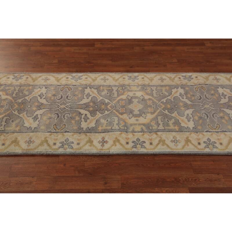 Gray Oushak Indian Runner Rug Hand-Knotted Transitional Wool Carpet - 2'8"x 9'10"