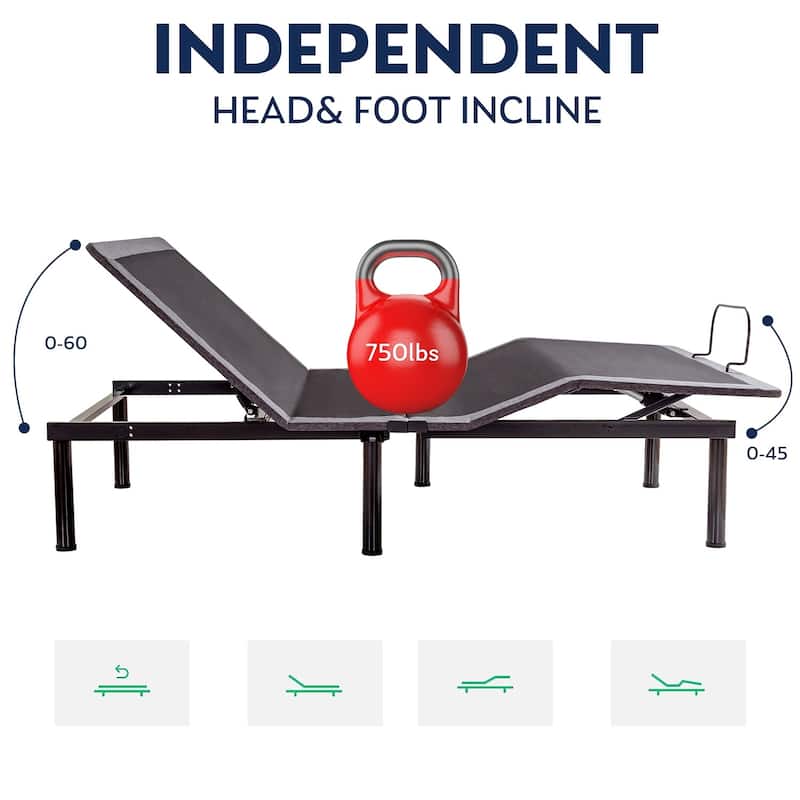 Adjustable Bed Frame, Head & Foot Incline, Wireless Remote Control, Zero Gravity Adjustable Bed Base