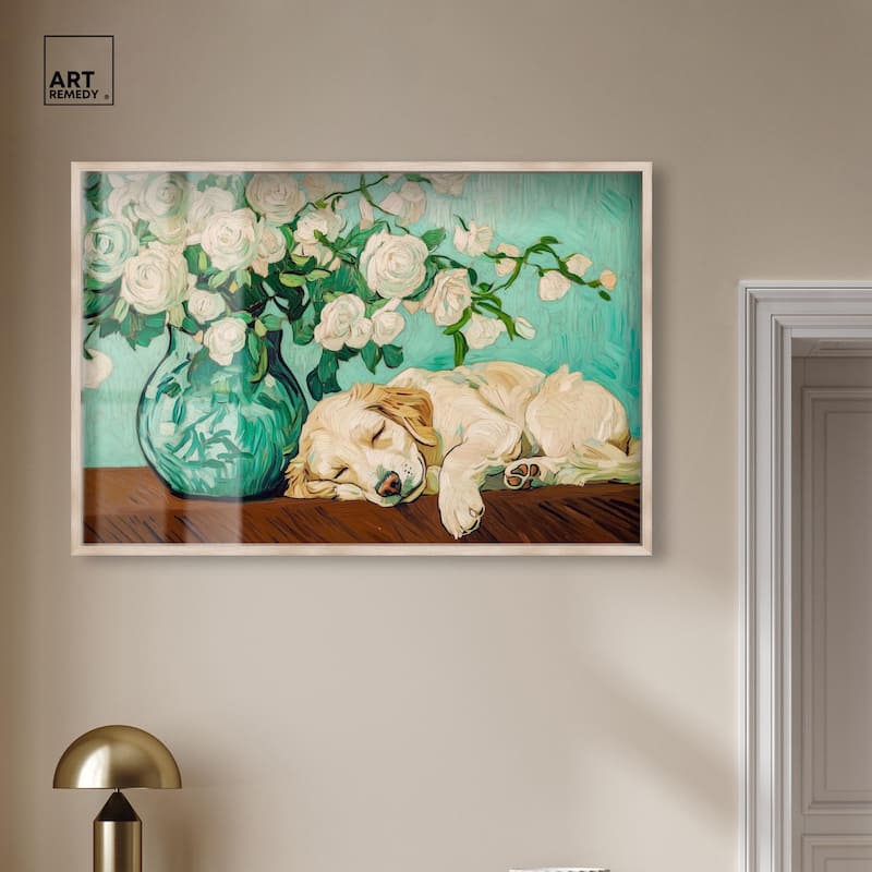 Rose Vase Puppy Shadowbox by Art Remedy
