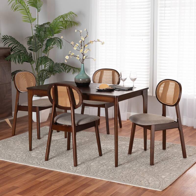 Darrion Mid-Century Modern Fabric and Finished Wood Dining Set