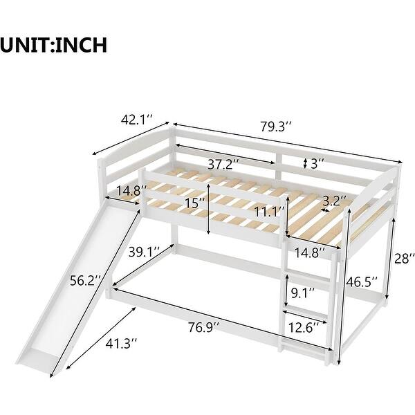 Twin Over Twin Low Bunk Bed with Convertible Slide and Ladder - Bed ...