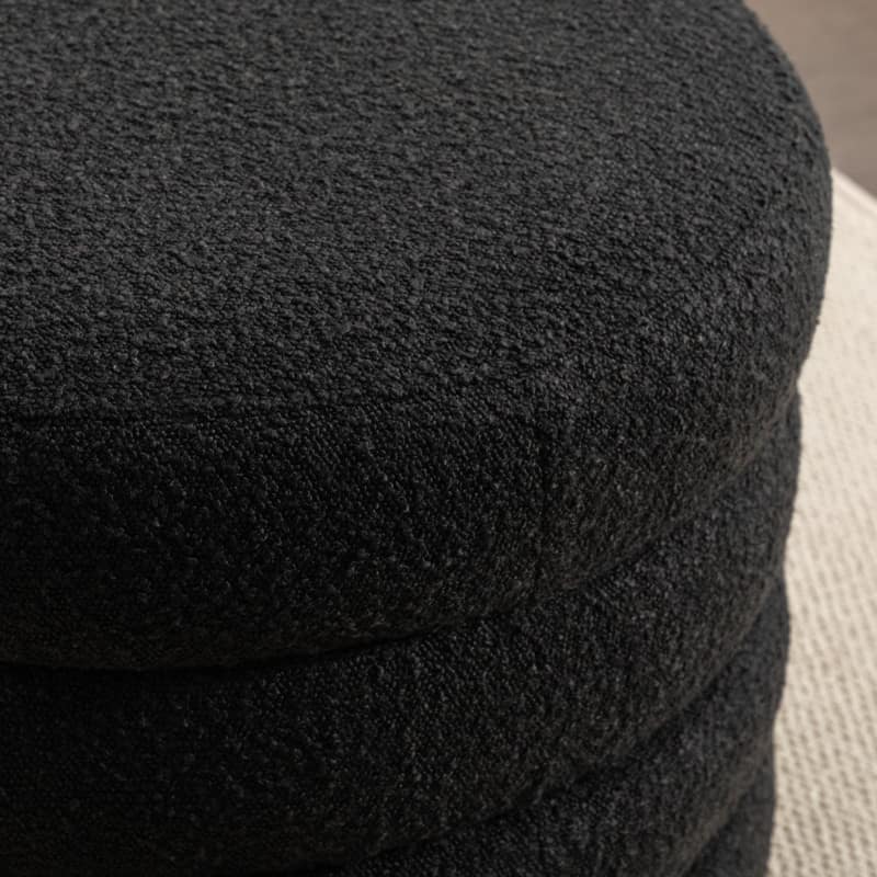 Boucle Fabric Storage Round Ottoman Footstool With Wooden Shelving