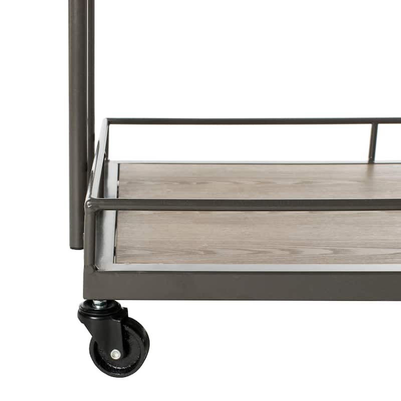 SAFAVIEH Tennessee 2-Tier Rectangle Bar Cart - Rustic Oak / Gunmetal - 32" x 21" x 32" - 32"Wx21"Dx32"H