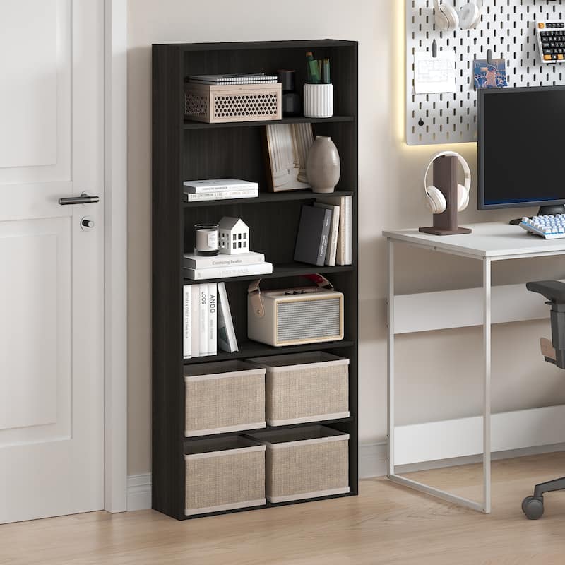 Furinno Basic 6-Tier Open Shelf Bookcase, Bookshelf, Storage Organizer, 7 x 24 x 53