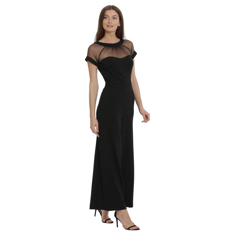Maggy London Illusion Neckline Wide Leg Jumpsuit - Black - 8