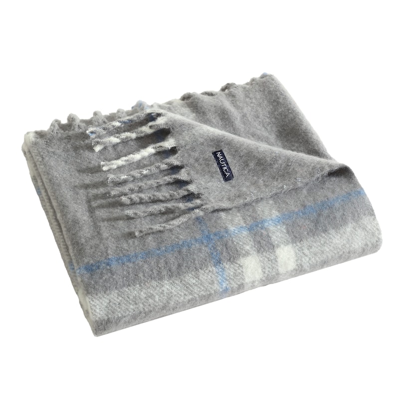 Nautica Ryan Cove Plaid Cozy Throw Blanket - Grey