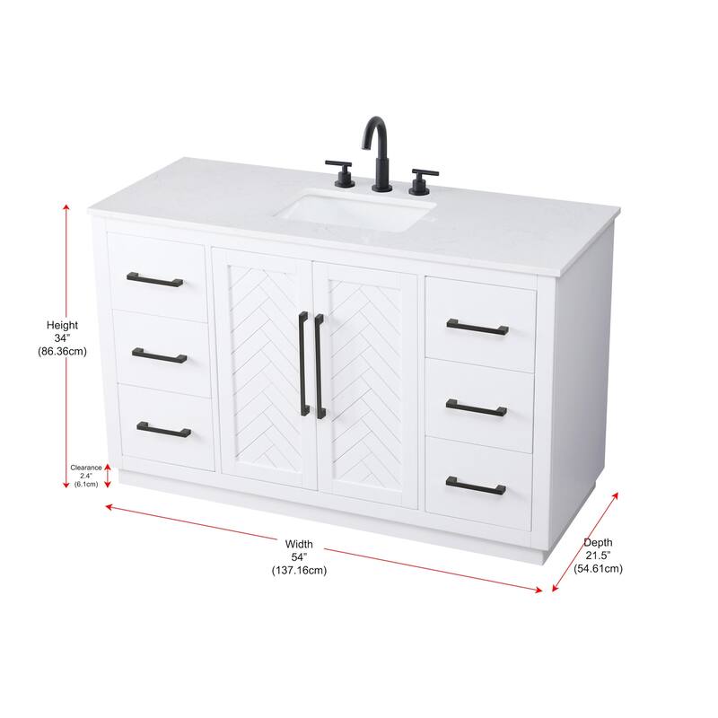 Elegant Lighting VF29054 Chase 54" Free Standing Single Basin Vanity