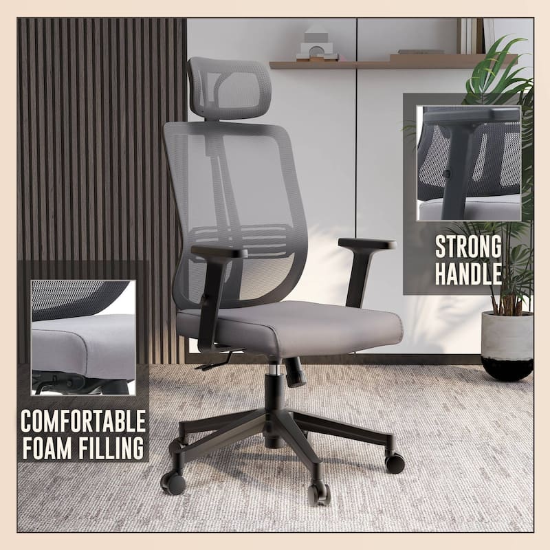 Adjustable Office Chair with Mesh Back and Headrest Nift Series by LeisureMod