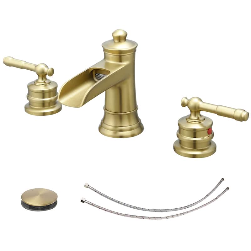 Topcraft Two Handle Waterfall Bathroom Faucet with Pop-Up Drainer - Brushed Gold