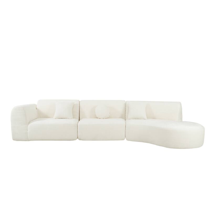 140" Polyester Curved Sectional Sofa - 3-Piece Set with Chaise Lounge (High-Density Foam, Fully Assembled)