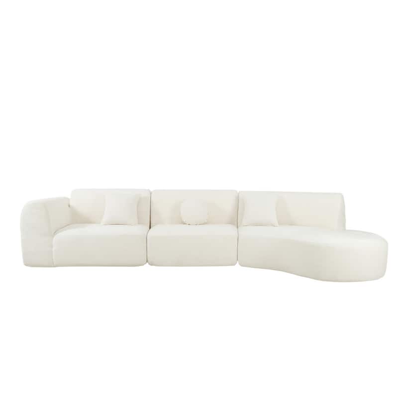 Christopher Knight Home - Curved 140" Upholstered Sectional Sofa with High-Density Fully Compressed Sponge and Chaise Lounge