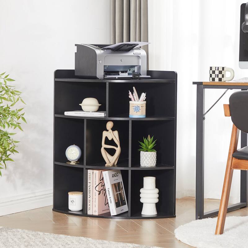 VECELO Corner Cabinet with Charging Station or No Charging Station 3-Tier Bookcase Storage Organizer Triangle Corner Bookcases - NO Charging Station - Black