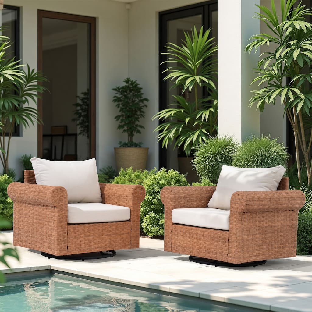2-Piece PE Rattan Swivel Patio Armchair Set with Cushions