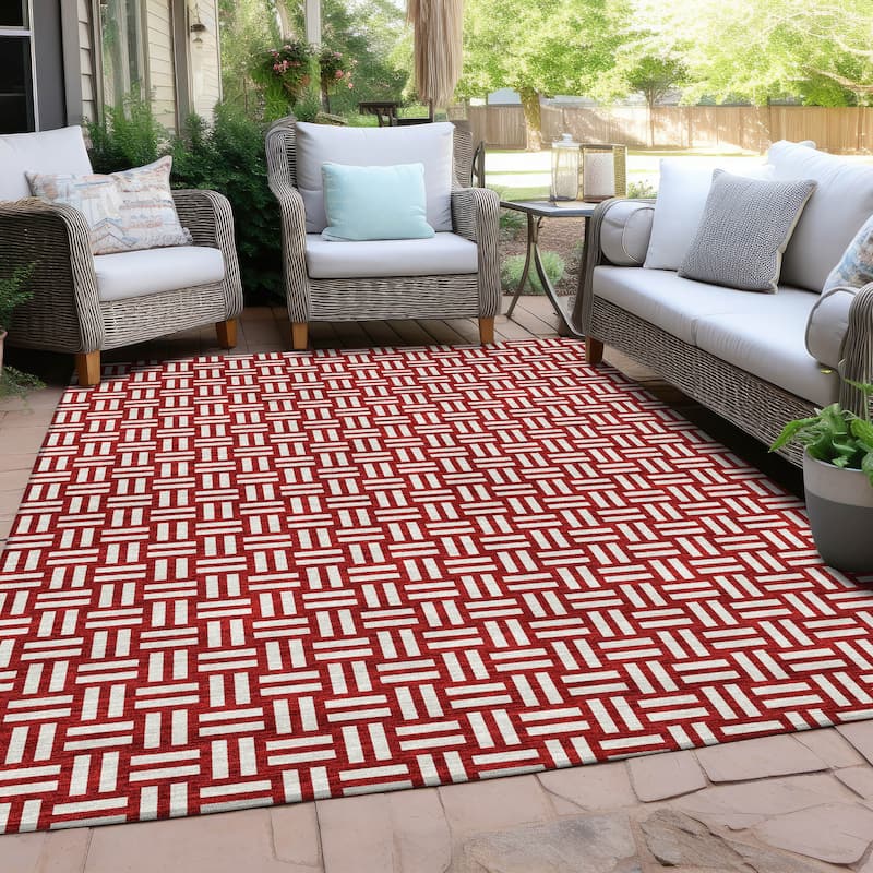 Machine Washable Indoor/ Outdoor Chantille Contempory Crosshatch Rug - Red - 3' x 5'