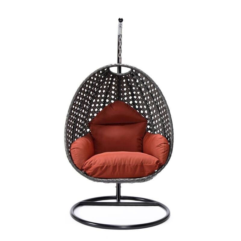 LeisureMod Charcoal Single Seater Rattan Wicker Egg Swing Hanging Chair for Indoor Outdoor Patio Porch Backyard Garden