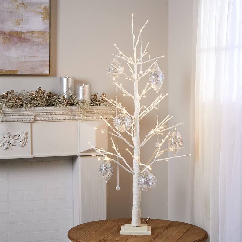 LED Lighted Glittered Christmas Twig Tree - 4' - White