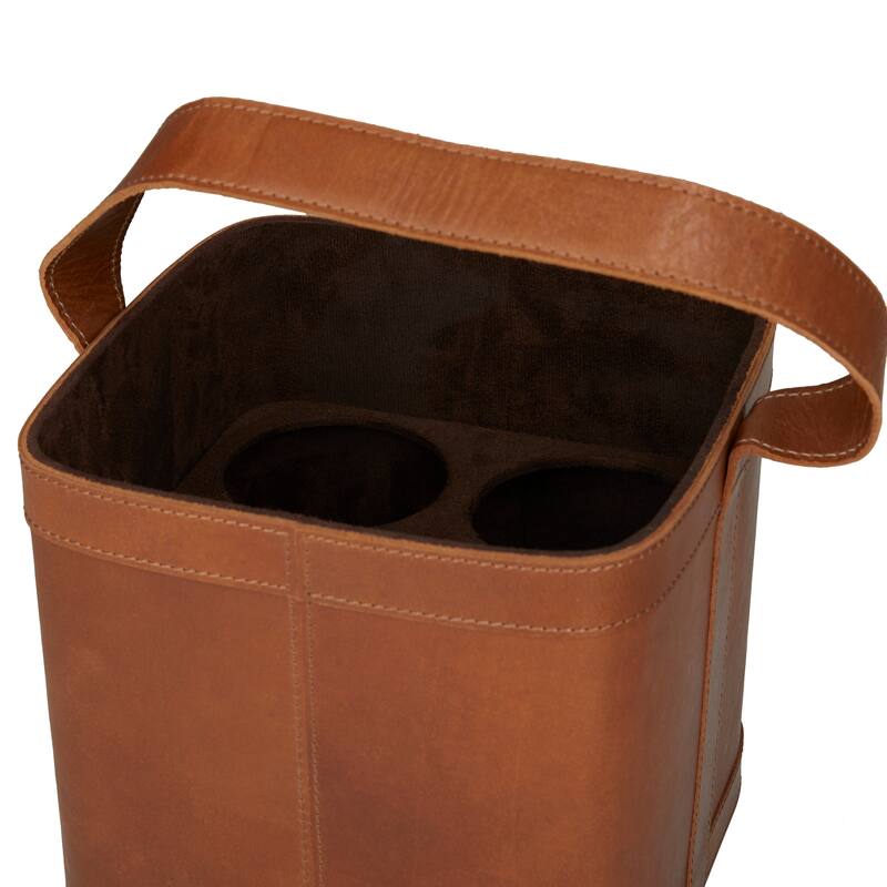 Sleek Leather 4-Bottle Wine Holder with Carrying Handle - Dark Blue, Brown, Red