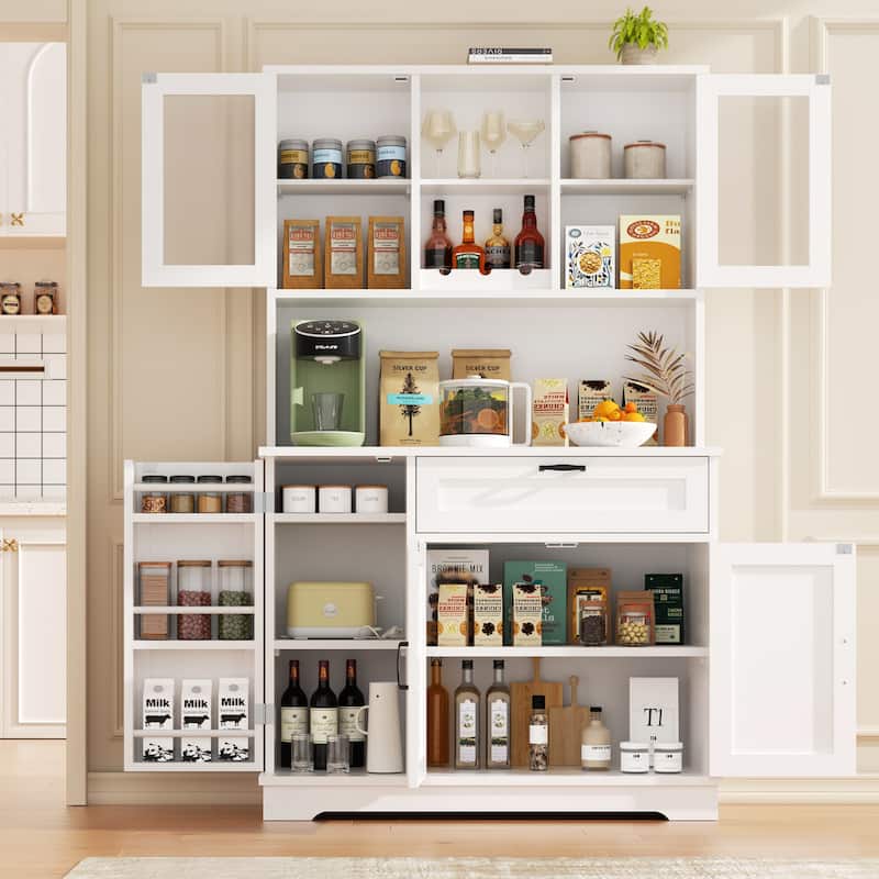 3-Door Storage Cabinet with Drawer & Adjustable Shelves - Freestanding Storage Organizer for Kitchen, Pantry, or Dining Room