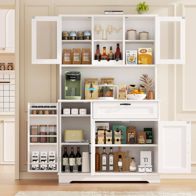 3-Door Storage Cabinet with Drawer & Adjustable Shelves - Freestanding Storage Organizer for Kitchen, Pantry, or Dining Room