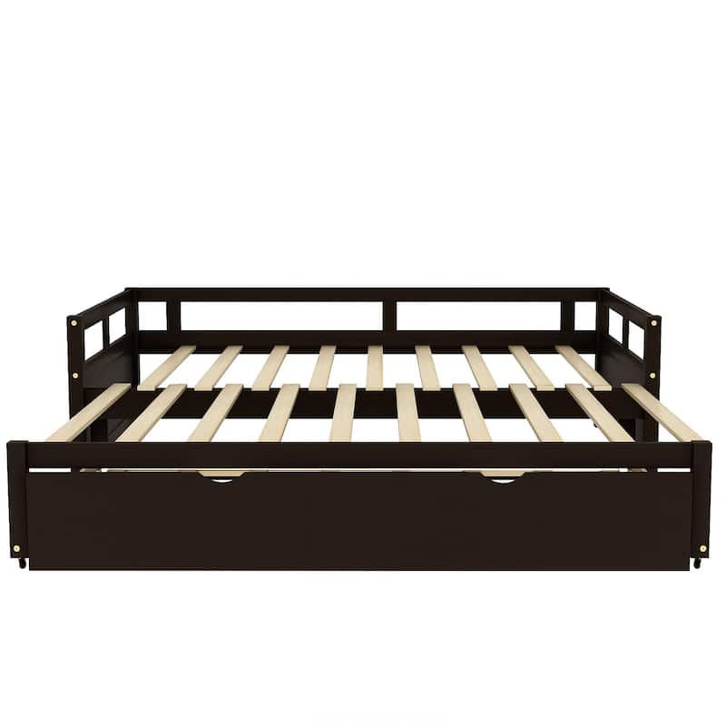 Black Twin Size Pine Wood Extending Daybed with Twin Size Trundle, Sturdy Frame, Slat Kit Included