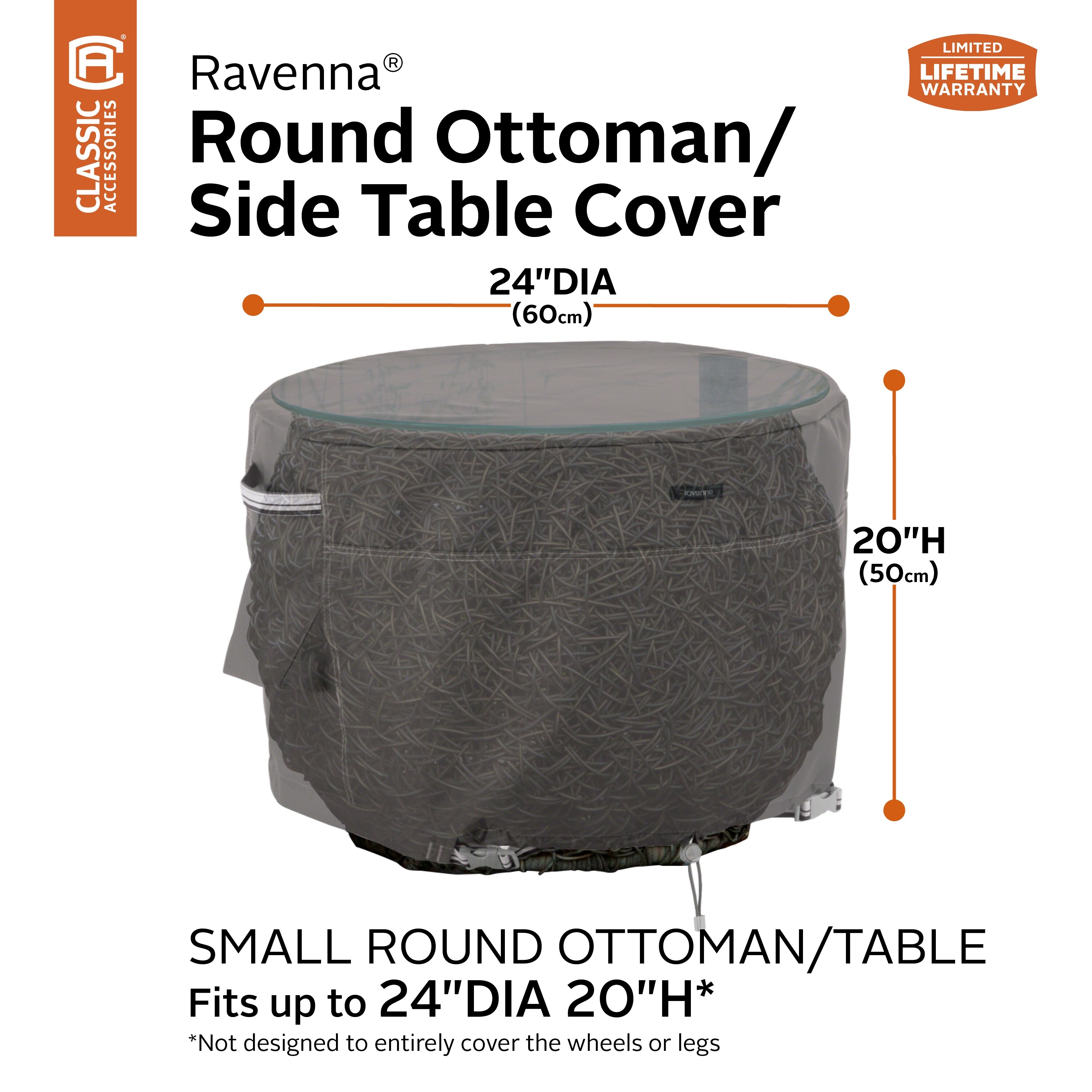 Classic Accessories Ravenna Round Patio Ottoman/Table Cover