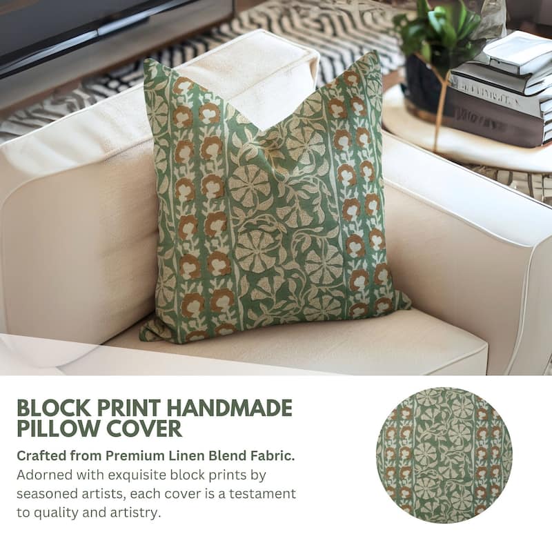 Fabdivine Pure Linen Pillow Cover Artisan Handcrafted Sofa Accent, Lotus