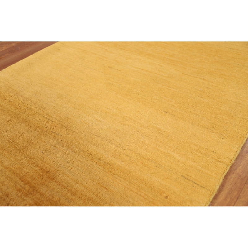 Yellow Solid Modern Gabbeh Oriental Rug Handmade Wool Carpet - 2'11" x 5'0"