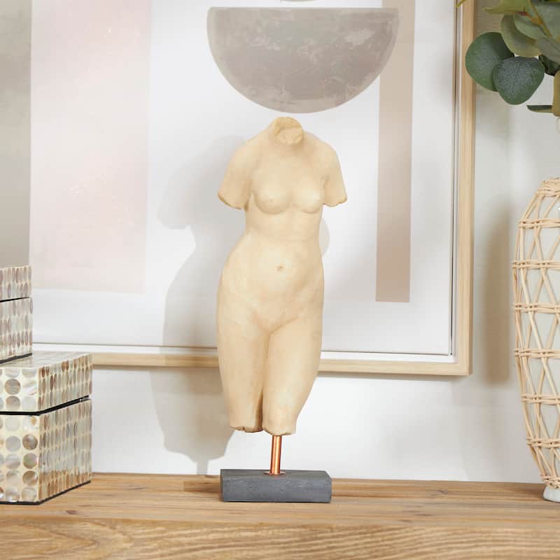 Cream Polystone Woman Decorative Sculpture - Cream