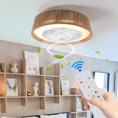 21" Bohemian Braided Ceiling Fan Light, Silent Remote Control with Timing Function, Adjustable Color Temperature