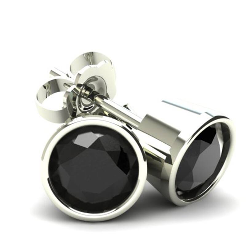 .40Ct Round Brilliant Cut Heat Treated Black Diamond Stud Earrings in Gold Round Bezel Setting