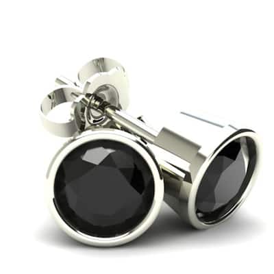 .85Ct Round Brilliant Cut Heat Treated Black Diamond Stud Earrings in Gold Round Bezel Setting