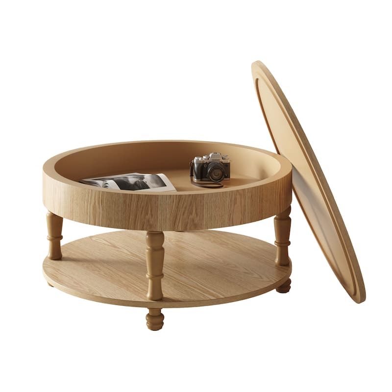 Roomfitters 31.5" Round Coffee Table, Storage Center Table with Hidden Compartment for Living Room