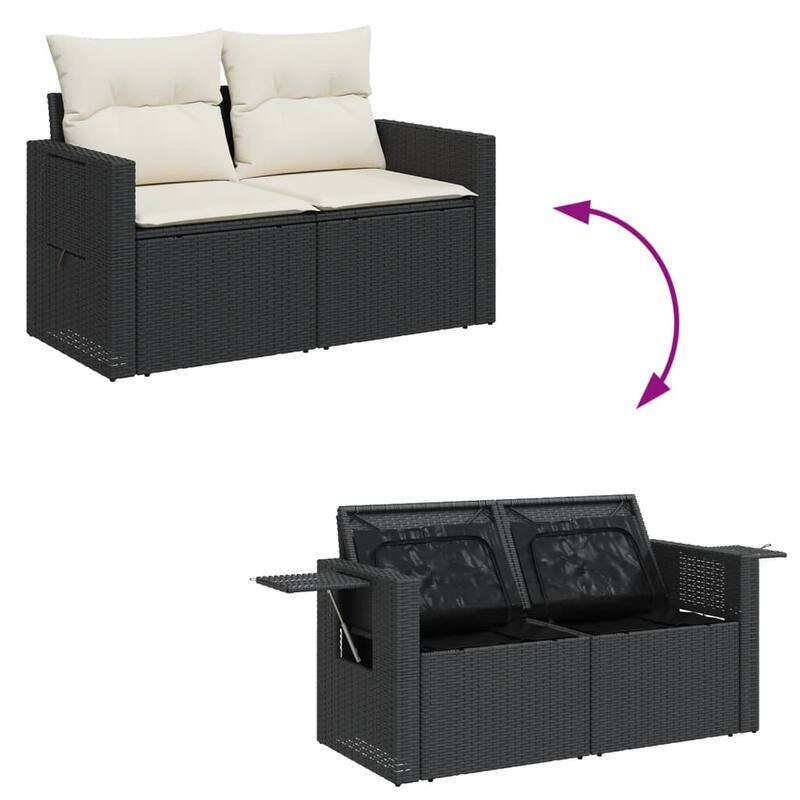vidaXL Garden Sofa Set Black PE Rattan Large Adjustable Armrests - 21.7 x 39.4 x 28.7