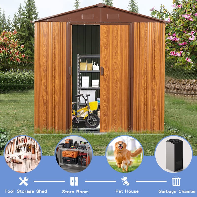 Backyard Garden Metal Storage Shed with Pent Roof Sliding Doors and ...