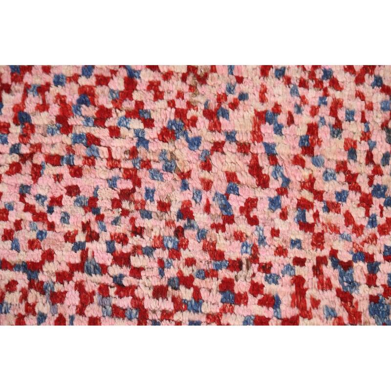 Hand Knotted Oriental 100% Wool Carpet Modern Checkered Pink Moroccan Area Rug - 8' 2'' X 5' 5''