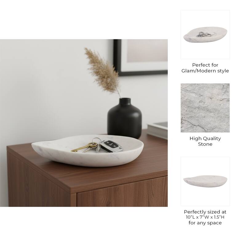 Modern Marble Decorative Bowl In Teardrop Shape - 10", White - 9.75"