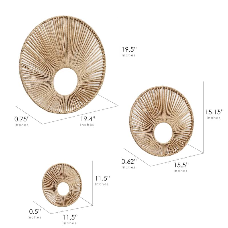 American Art Decor Woven Paper Rope Wall Decor, Set of 3 - Natural