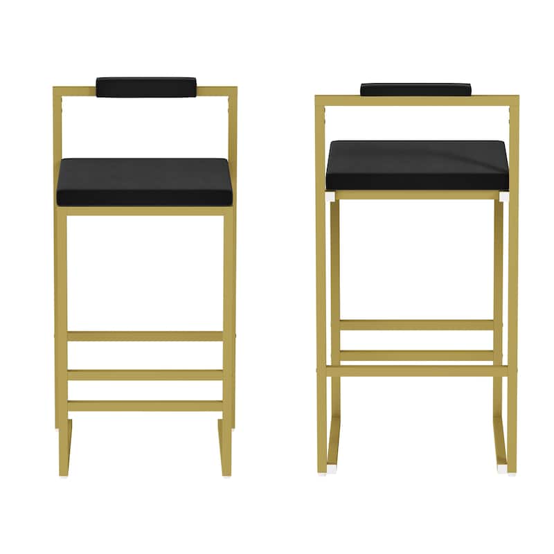 Modern Velvet Counter Height Bar Stools with Low Backrest Set of 2 Upholstered Dining Stools for Kitchen Island (Gold & Black)