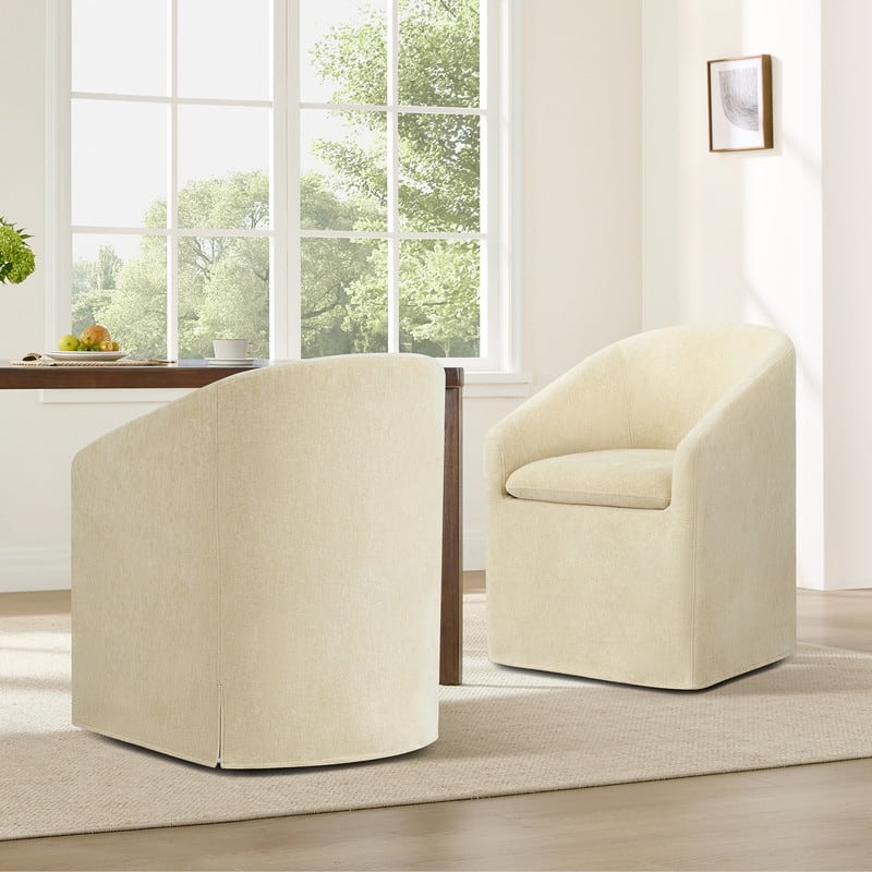 Spruce & Spring Modern Upholstered Dining Chair with Casters & Removable Slipcover - Set of 2 - Sand