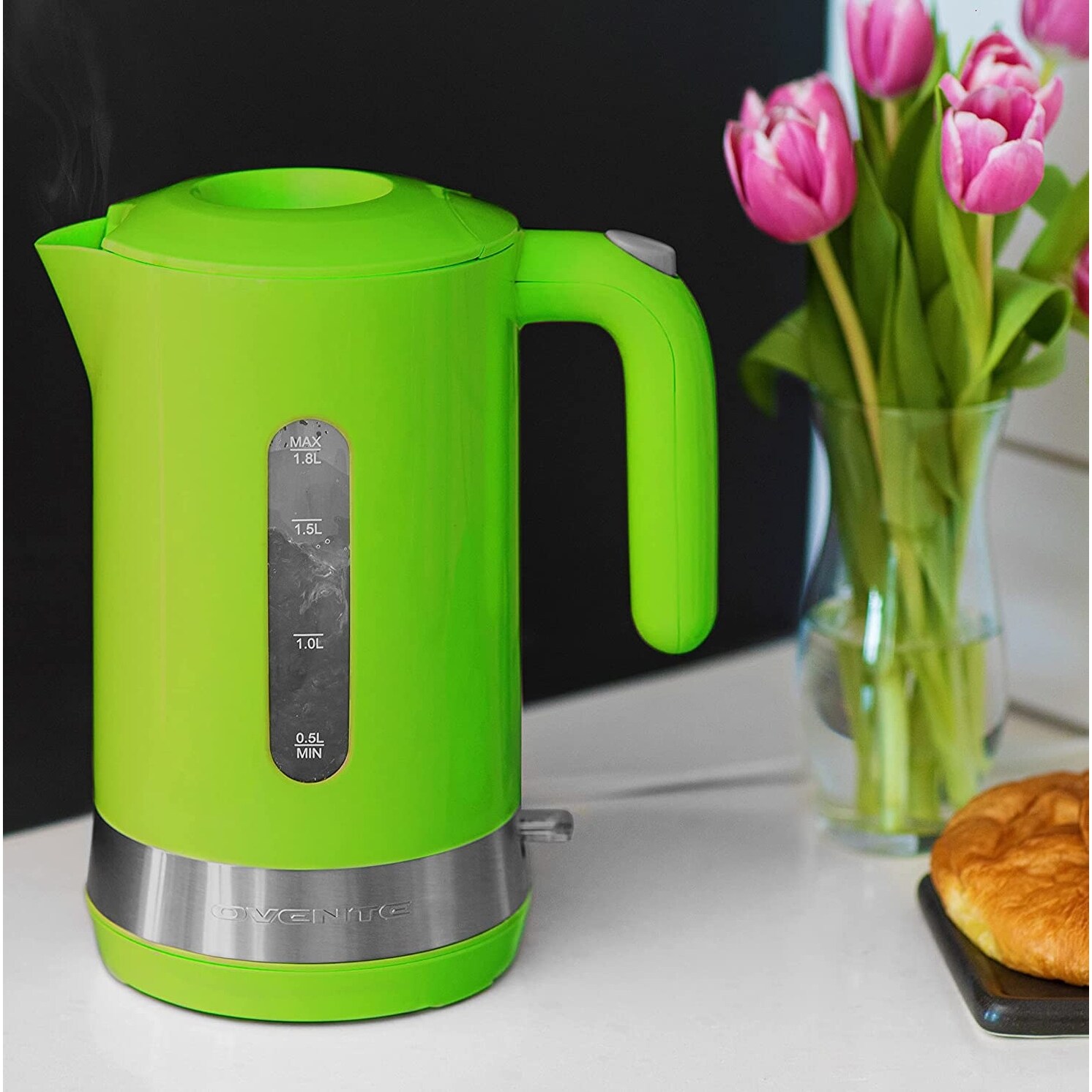 Ovente Electric Hot Water Kettle 1.8 Liter Prontofill Lid 1500W BPA-Free  Portable Countertop Tea Coffee