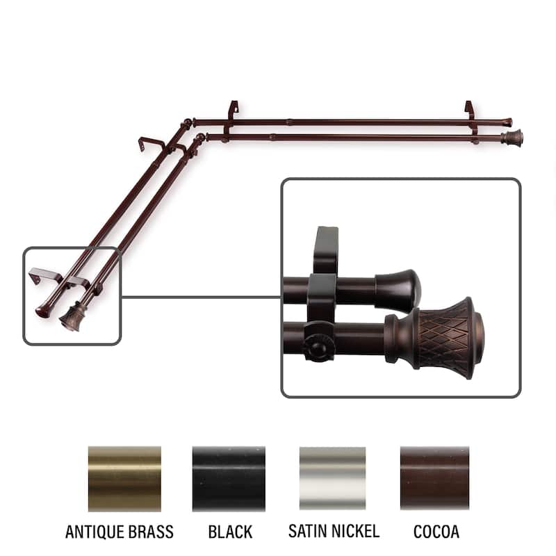 InStyleDesign Simona Corner Window Double Curtain Rod 13/16 inch dia. - 28 to 48 inches - Cocoa