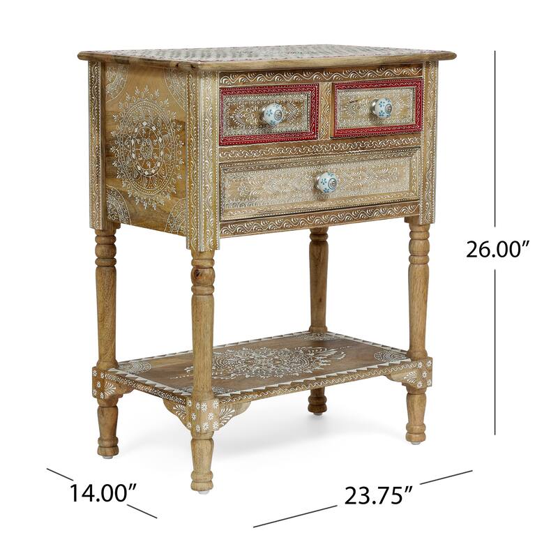 23.75" Modern Wooden End Table with Three Drawers and Open Bottom Shelf for Living Room or Bedroom