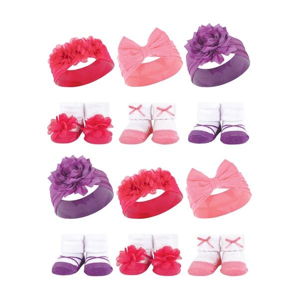 slide 1 of 1, Hudson Baby Infant Girl 12Pc Headband and Socks Giftset, Pink Purple, One Size - Pink Purple Pink Purple - One Size