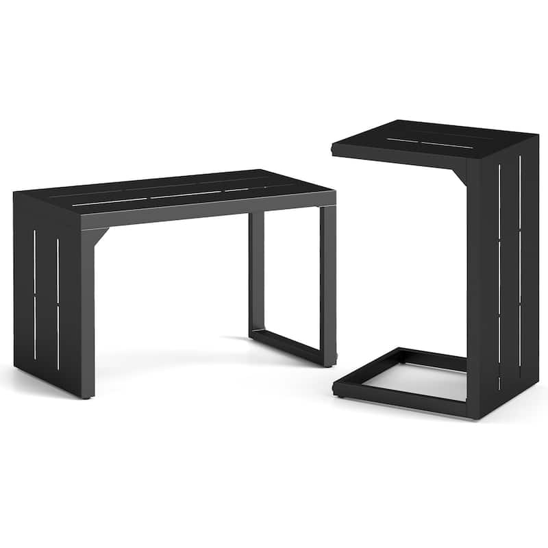 2-Pack Modern Convertible C-Shaped Side Tables Black Metal Frame for Living Room or Patio - 17" x 14" x 27"